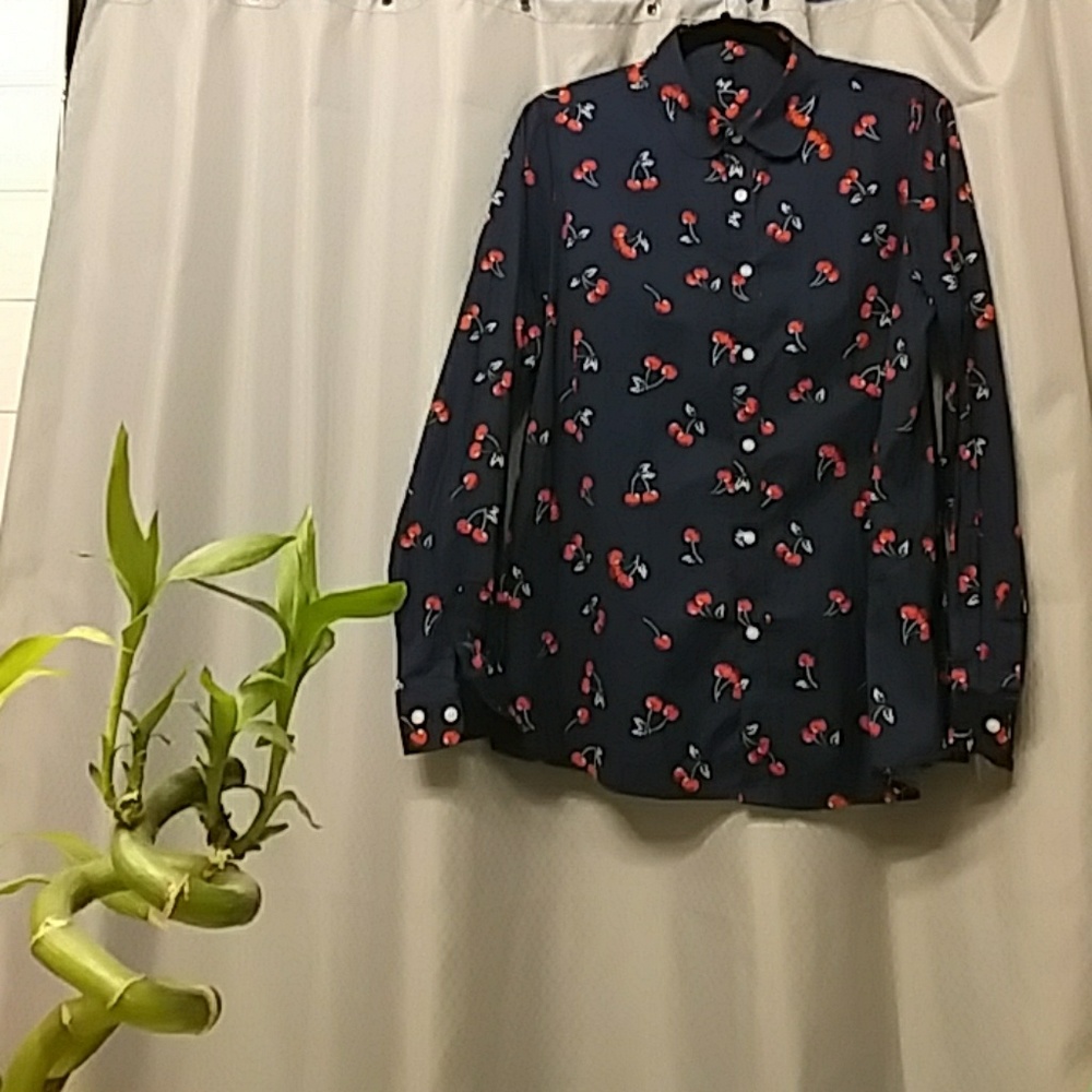 Cherry print Pan Collar Button Blouse